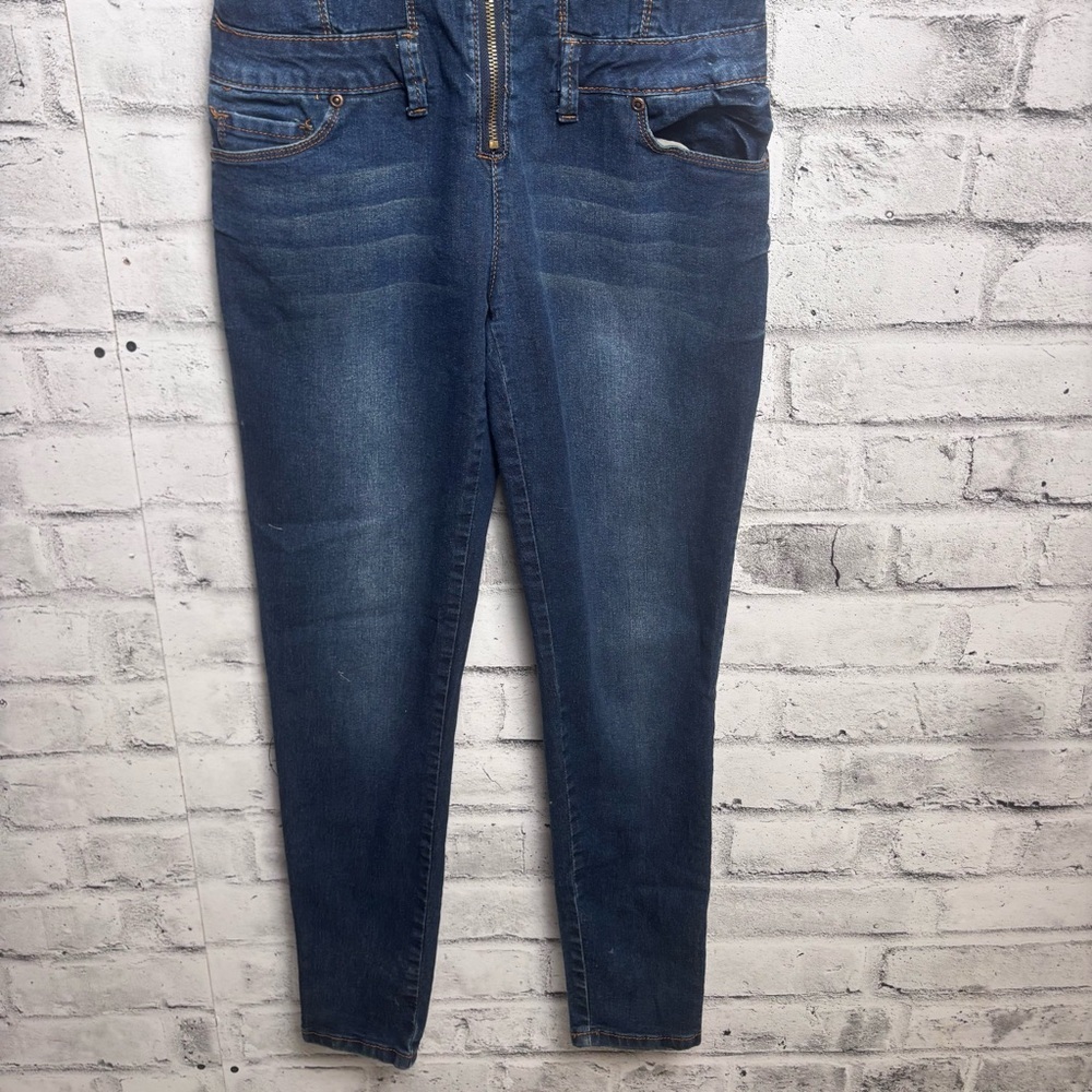 Bluenotes Denim Overalls Jumpsuit Zip Front Fitted Dark Wash - Size Small - Picture 3 of 12